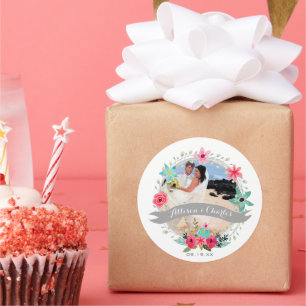 Adesivo Cinza Azul-Teal Rosa Personalize Sua Foto De Casam