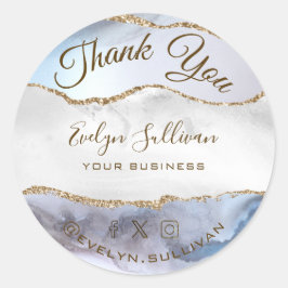 Adesivo Cinza Blue Agate Obrigado Clássico Round Sticker