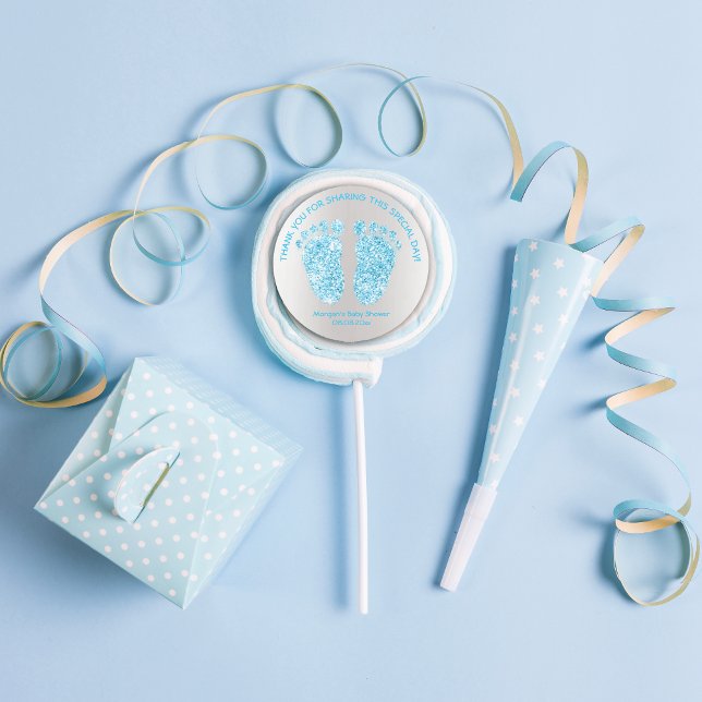 Adesivo Cinza Blue Boy Glitter Feet Chá de fraldas Favor O (Gray Blue Boy Glitter Feet Baby Shower Favor Thank Classic Round Sticker)