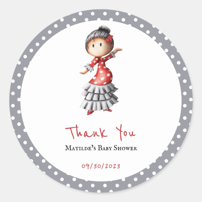 Adesivo Cinza branca Flmenco Sevillana Dancer bolinhas (Frente)