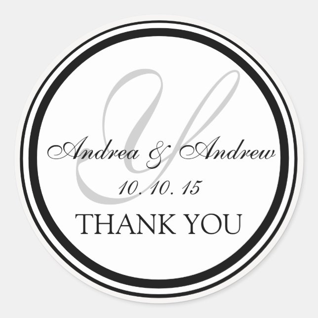 Adesivo Cinza Branca Negra Monograma Y Casamento Obrigado (Frente)
