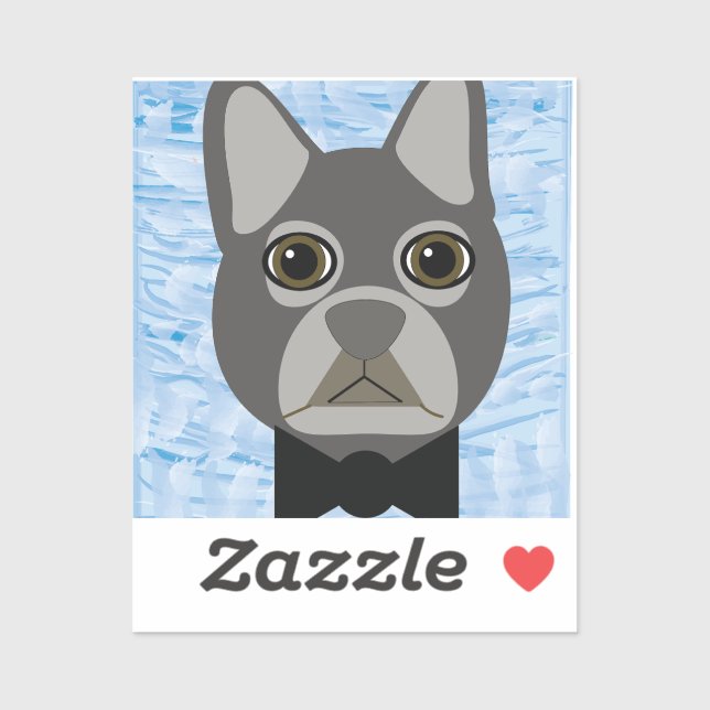 Adesivo Cinza Buldogue Francês, azul-aquarela (Folha)