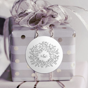 Adesivo Cinza Charcol mão desenhada monograma de folha cas