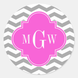Adesivo Cinza Chevron Rosa Quatrefoil 3 Monograma Tn