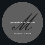 Adesivo Cinza Clássica De Casamento De Monograma<br><div class="desc">Você pode mudar facilmente as fontes e as cores. Você também pode adicionar seu logotipo e a imagem de fundo conforme desejar.</div>