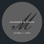 Adesivo Cinza Clássica De Casamento De Monograma<br><div class="desc">Você pode mudar facilmente as fontes e as cores. Você também pode adicionar seu logotipo e a imagem de fundo conforme desejar.</div>