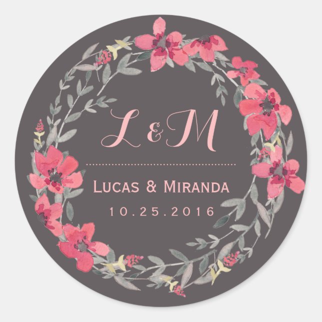 Adesivo Cinza Cor-de-rosa Floral Wreath Wreath Sticker (Frente)