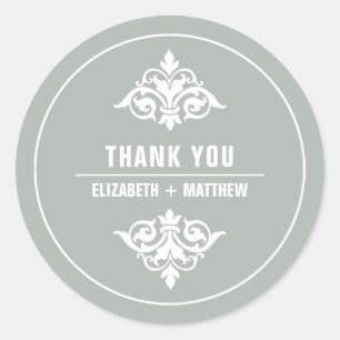 Adesivo Cinza de Fleur-de-lis Vinhetas de Casamento Branco