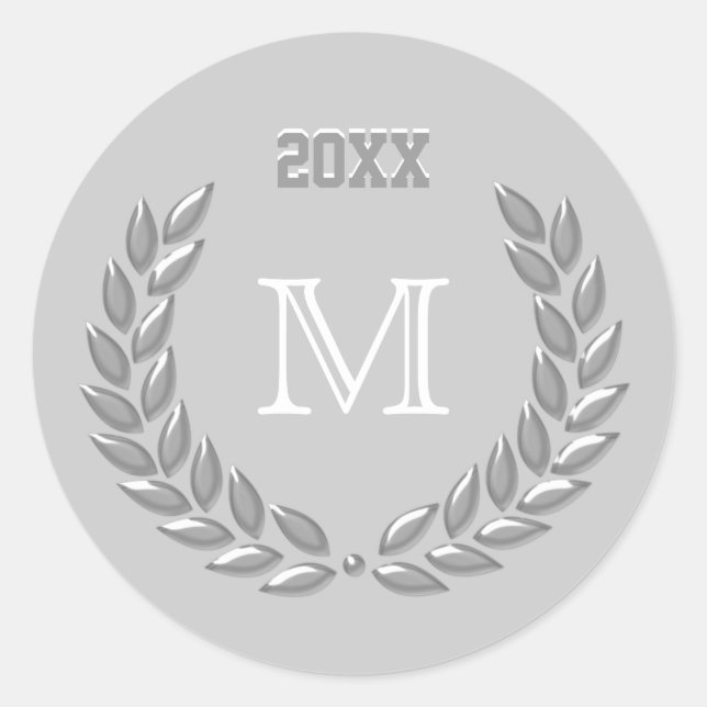 Adesivo Cinza de luz monograma personalizada Laurel Wreath (Frente)