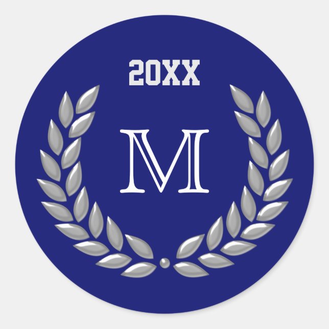 Adesivo Cinza de luz monograma personalizada Laurel Wreath (Frente)