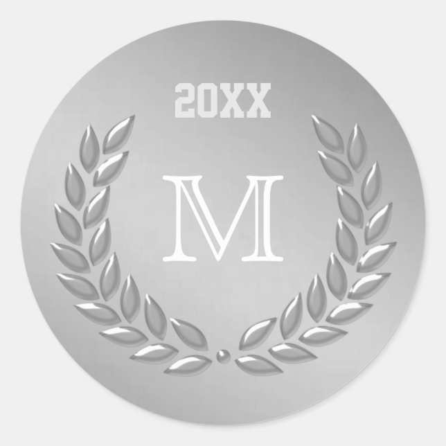 Adesivo Cinza de prata do monograma personalizada Laurel W (Frente)