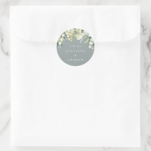 Adesivo Cinza Elegante Casamento Verde de Snowberry+Eucaly