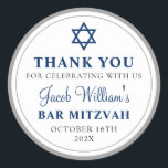 Adesivo Cinza Elegante e Bar Azul Marinho Mitzvah Obrigado<br><div class="desc">Cinza Elegante e Bar Azul Marinho Mitzvah Obrigado Coluna Clássica Redonda</div>