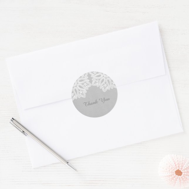 Adesivo Cinza Elegante Lace Obrigado Stickers (Envelope)