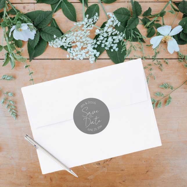 Adesivo Cinza Escuro Casamento Estilizado Salve a Data (In Situ Wedding)