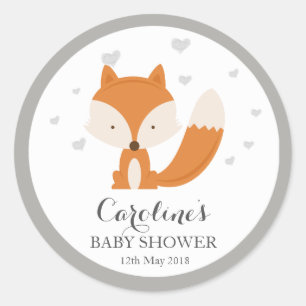 Adesivo Cinza Fox Woodland Amor Chá de fraldas Cardíaco