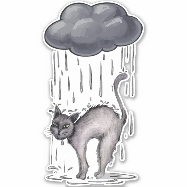 Adesivo Cinza Gato no Dia de Chuva (Frente)