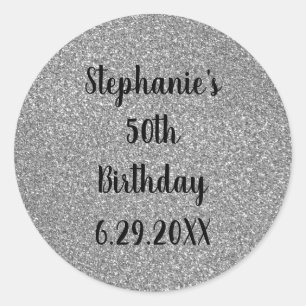 Adesivo Cinza Glittery Silver Happy Birday Name Personaliz