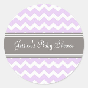 Adesivo Cinza Lilac Chevron Chá de fraldas Favor Stickers