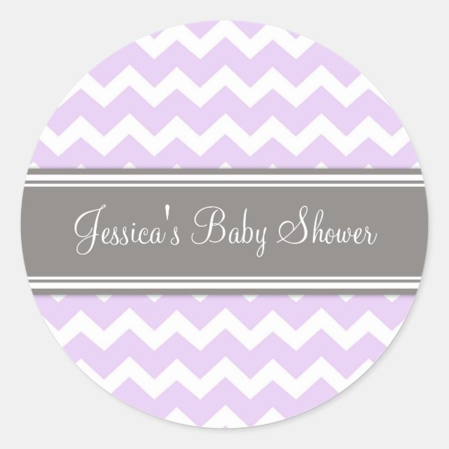 Adesivo Cinza Lilac Chevron Chá de fraldas Favor Stickers (Frente)