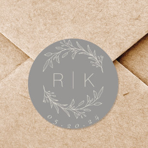 Adesivo Cinza Linha Arte Botânica Monograma de Casamento