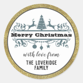 Adesivo Cinza Negra Chic White Feliz Natal Dourado Brilho