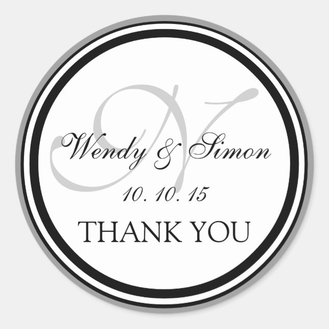 Adesivo Cinza Negra Monograma N Casamento Obrigado (Frente)