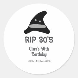 Adesivo Cinza preto RIP 30's 40º aniversário chapéu de bru