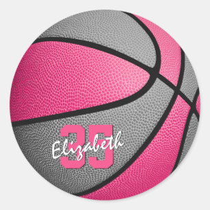 Adesivo cinza rosa-menina basquete personalizado