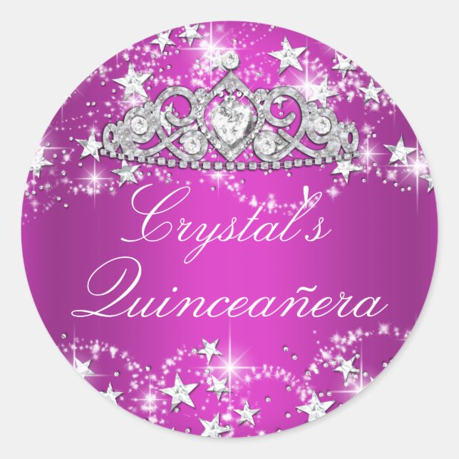 Adesivo Cinza Rosa Quente Tiara e Estrelas Quinceanera Sti (Frente)