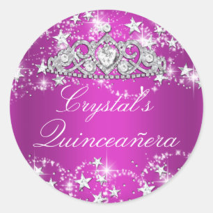 Adesivo Cinza Rosa Quente Tiara e Estrelas Quinceanera Sti