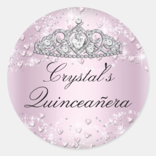 Adesivo Cinza Rosa Tiara & Hearts Quinceanera Sticker