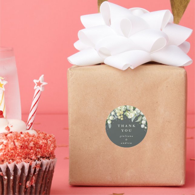 Adesivo Cinza Verde Snowberry+Eucalyptus Weding Obrigado (Festa)