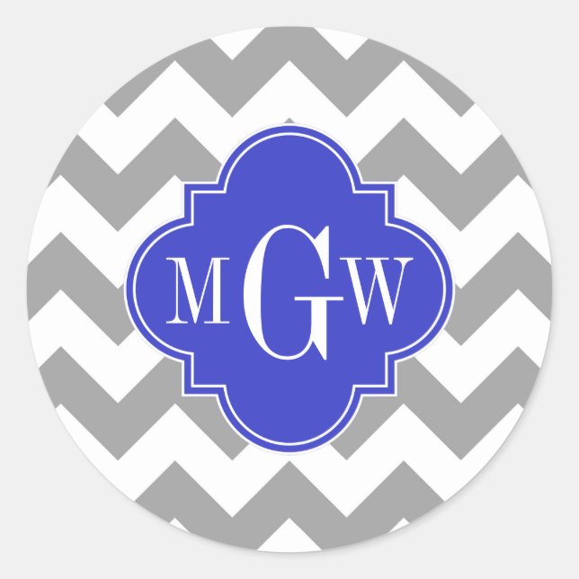 Adesivo Cinza Whevron Cobalt Blue Quatrefoil 3 Monograma (Frente)
