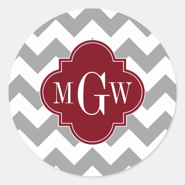 Adesivo Cinza White Chevron Burgundy Quatrefoil 3 Monogram (Frente)