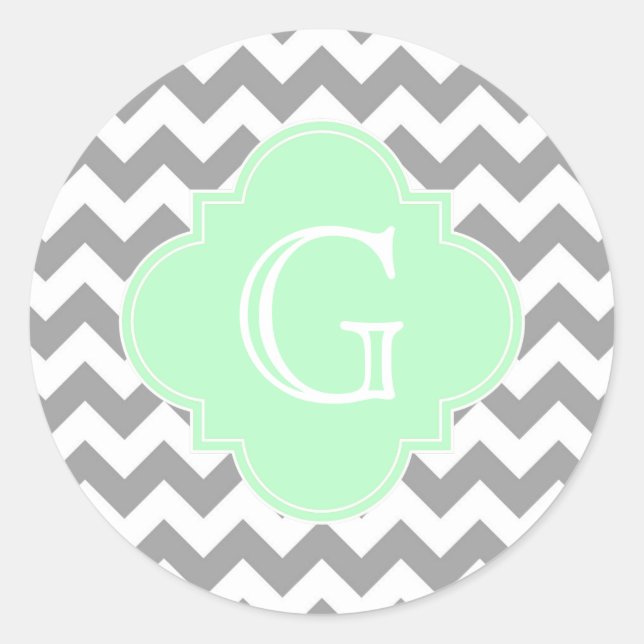 Adesivo Cinza White Chevron Mint Quatrefoil Monograma (Frente)