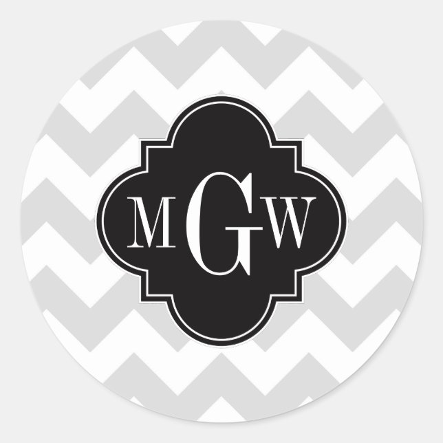 Adesivo Cinza Wht Chevron Black Quatrefoil 3 Monograma (Frente)