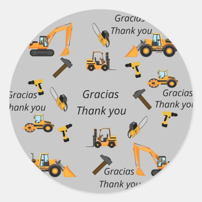 Adesivo Cinzas Construção temática festa de aniversário Bi (Frente)