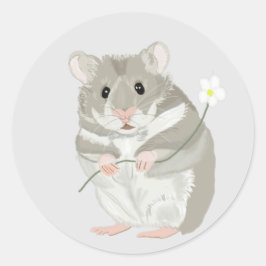 Adesivo Cinzas e Hamster Branco segurando uma flor