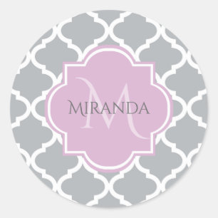 Adesivo Cinzas Quatrefoil Lavanda Monograma e Nome