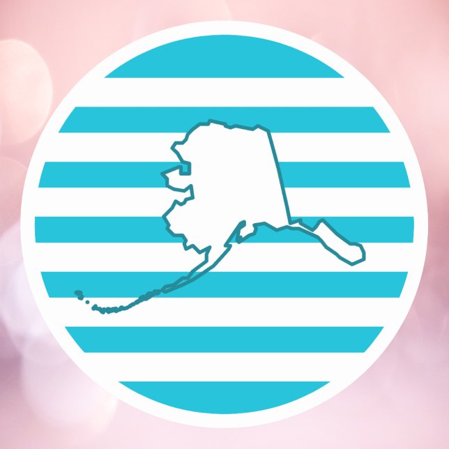 Adesivo Circuito Retroativo Azul do Contorno do Estado dos (A sticker featuring the state outline of Alaska on a blue retro circle.)