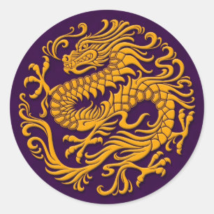 Adesivo Circuito tradicional do dragão chinês amarelo e pú