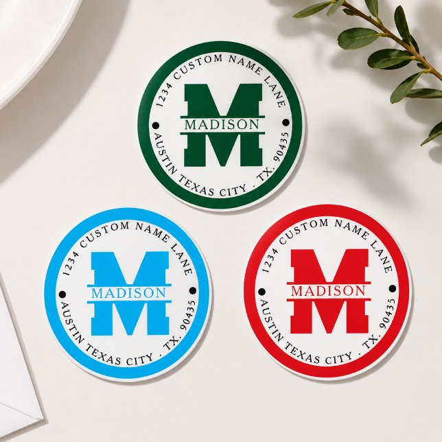Adesivo Circular address labels,monogram address labels (Criador carregado)
