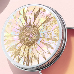 adesivo circular clássico de design de girassol