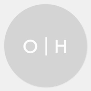 Adesivo circular de cinza simples  iniciais/monogr