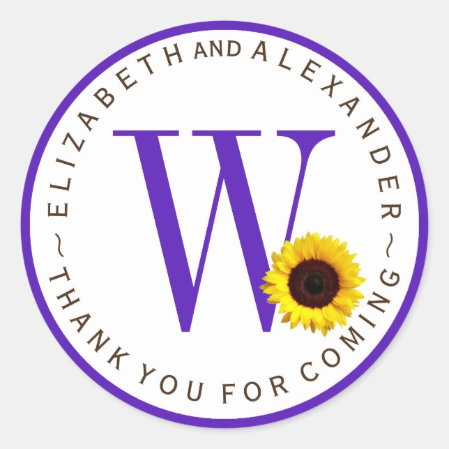 Adesivo Circular Monograma Personalizada Girassol Obrigado (Frente)