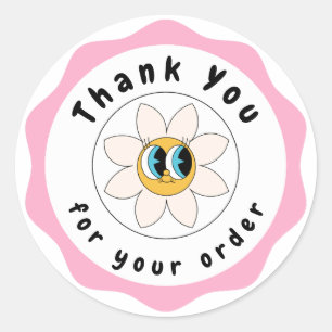 Adesivo Circular Pink e Branco Fofo de Agradecimen