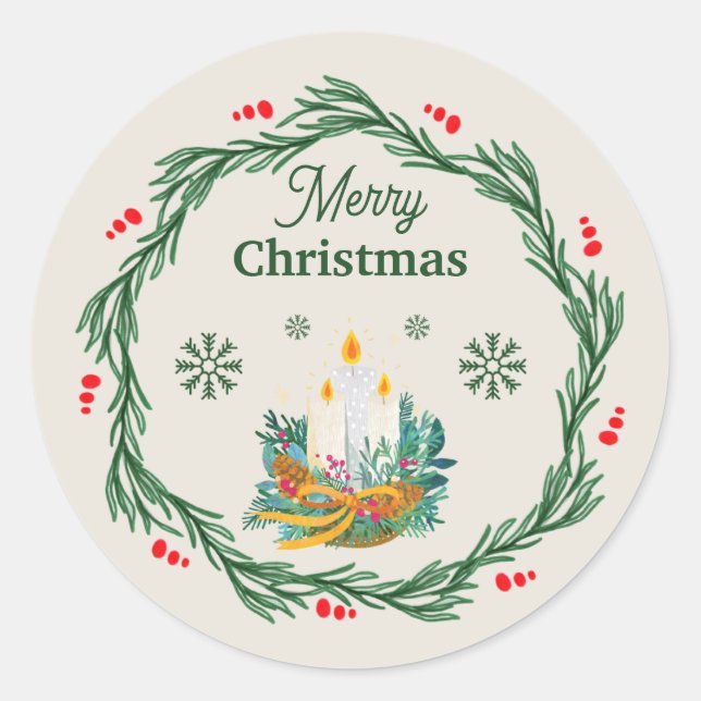 Adesivo Círculo Alegre Natal Creme e Verde (Frente)