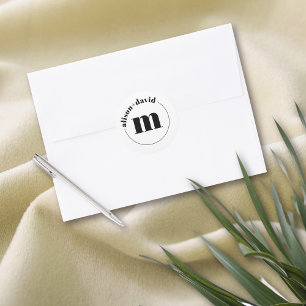 Adesivo Círculo com nomes e monograma de casamento branco