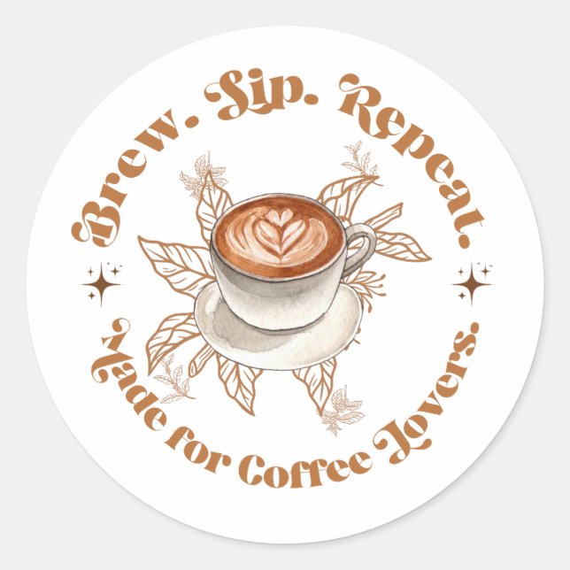 Adesivo Círculo de Amantes de Café Brew Sip Repeat Arte (Frente)